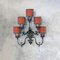 Baroque Style Italian Wall Lamp with Five Arms with Red Lampshades, 1950s, Image 2