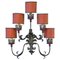 Baroque Style Italian Wall Lamp with Five Arms with Red Lampshades, 1950s 1