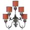 Baroque Style Italian Wall Lamp with Five Arms with Red Lampshades, 1950s, Image 1