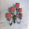 Baroque Style Italian Wall Lamp with Five Arms with Red Lampshades, 1950s, Image 4