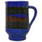 Italienischer blauer zylindrischer Keramikkrug mit farbiger abstrakter Dekoration, 1960er 1