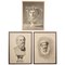 Drawings, 19th-Century, Pencil on Paper, Framed, Set of 3 1