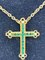 18K Yellow Gold, Emerald & Diamond Cross Pendant 3