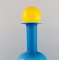 Grand Vase et Bouteille en Verre Bleu avec Boule Jaune par Otto Brauer pour Holmegaard 3