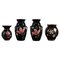 Black Ceramic Vases with Hand Painted Nature-Inspired Decor, Set of 4 1