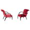American Red Velvet Damask and Wood Armchairs by Gilbert Rohde, Set of 2 1