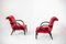 American Red Velvet Damask and Wood Armchairs by Gilbert Rohde, Set of 2 19