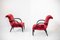 American Red Velvet Damask and Wood Armchairs by Gilbert Rohde, Set of 2, Image 19