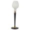 Large Italian Opal Glass and Wood and Brass Table Lamp, Image 1