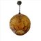 Large Mid-Century Amber Glass and Wood Hanging Lamp, Image 1