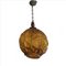 Large Mid-Century Amber Glass and Wood Hanging Lamp, Image 6