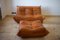 Pine Leather Togo Pouf and 2-Seat Sofa by Michel Ducaroy for Ligne Roset, Set of 2 1