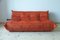 Amber Orange Velvet Togo Corner, 2- and 3-Seat Sofa by Michel Ducaroy for Ligne Roset, Set of 3, Image 4