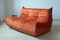 Canapé d'Angle Togo en Velours Orange Ambré, 2 et 3 Places par Michel Ducaroy pour Ligne Roset, Set de 3 2