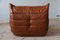 Vintage French Whiskey Brown Leather Togo Living Room Set by Michel Ducaroy for Ligne Roset, Set of 3 11