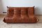 Vintage French Whiskey Brown Leather Togo Living Room Set by Michel Ducaroy for Ligne Roset, Set of 3 16