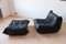 Vintage Black Leather Togo Set by Michel Ducaroy for Ligne Roset, Set of 2 3