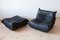 Vintage Black Leather Togo Set by Michel Ducaroy for Ligne Roset, Set of 2, Image 1