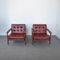 Teak Leather Armchairs by Georges Coslin for 3V Arredamenti Padova, 1960s, Set of 2 1