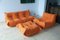 Vintage Orange Microfibre Togo Living Room Set by Michel Ducaroy for Ligne Roset, 1970s, Set of 3 1