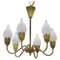 Brass and Opaline Glass Chandelier by Fog & Mørup, 1950s 1
