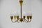 Brass and Opaline Glass Chandelier by Fog & Mørup, 1950s 4