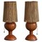 Finnish Modernist Pinewood Table Lamps with Straw Shades, 1940s, Set of 2 1