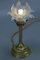 Bronze Tischlampe mit Blumenförmigem Glasschirm 5