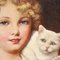 Portrait d'une Petite Fille avec Chat, Huile sur Toile, Encadrée 4