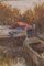 Scena post impressionista sul lago con barche, olio su tela, con cornice, Immagine 5