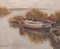 Post Impressionist Lake Scene with Boats, Oil on Canvas, Framed 1