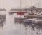 Puerto postimpresionista con barcos de pesca, óleo sobre lienzo, enmarcado, Imagen 1