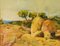 Post Impressionist Landscape with Haystacks, Mid 20th-Century, Oil, Framed 1