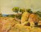 Post Impressionist Landscape with Haystacks, Mid 20th-Century, Oil, Framed, Image 1