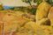 Post Impressionist Landscape with Haystacks, Mid 20th-Century, Oil, Framed, Image 4