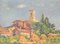Sant Andreu De Salou, Landschaft mit Dorf in goldenem Licht, 1946, Öl auf Holz, Gerahmt 1