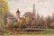 J. Coronas, Paesaggio con fiume e villaggio, fine XX secolo, olio su tela, con cornice, Immagine 4