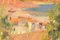 R Saralid, paisaje costero impresionista con pueblo, mediados del siglo XX, óleo sobre lienzo, Imagen 3