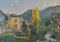 Paesaggio autunnale con villaggio lungo il fiume, 1970, olio su tela, con cornice, Immagine 1