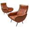 Mid-Century Italian Leather and Metal Armchairs with Button Stitching, 1950s, Set of 2 1