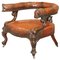 Regency Carved Hardwood Brown Leather Armchair 1