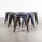 French Metal H Cafe Dining Stools in Blue from Tolix, 1950s, Set of 6 1