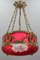 French Louis XVI Style Bronze and Red Fabric Shade Pendant Chandelier, 1920s, Image 2