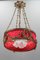 French Louis XVI Style Bronze and Red Fabric Shade Pendant Chandelier, 1920s, Image 6