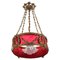 French Louis XVI Style Bronze and Red Fabric Shade Pendant Chandelier, 1920s, Image 1