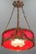 French Louis XVI Style Bronze and Red Fabric Shade Pendant Chandelier, 1920s, Image 3