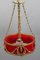 French Louis XVI Style Bronze and Red Fabric Shade Pendant Chandelier, 1920s, Image 7