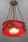 French Louis XVI Style Bronze and Red Fabric Shade Pendant Chandelier, 1920s, Image 5