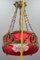 French Louis XVI Style Bronze and Red Fabric Shade Pendant Chandelier, 1920s 19