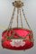 French Louis XVI Style Bronze and Red Fabric Shade Pendant Chandelier, 1920s, Image 20